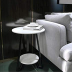 Telephone Table, Round Marble Side Table,Sofa & Console Tables,Telephone Tables,Easy to Assemble,2 Layers(Color:White,Size:19.6819.6823.62in)