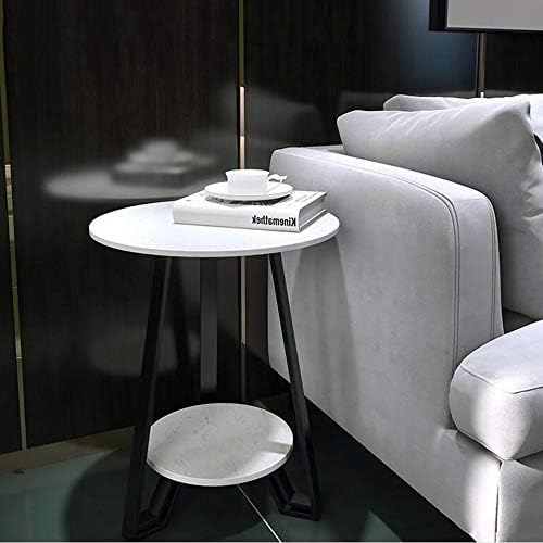 Telephone Table, Round Marble Side Table,Sofa & Console Tables,Telephone Tables,Easy to Assemble,2 Layers(Color:White,Size:19.6819.6823.62in)