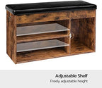 HOOBRO Shoe Storage Bench with Cushion, 32.3'' Entryway Bench with Lift Top Hidden Storage and Adjustable Shelves, Wooden Shoe Rack Bench for Entryway Bedroom, Rustic Brown and Black BF40HX01