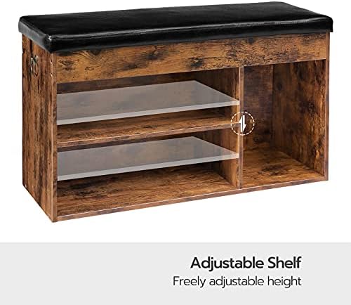 HOOBRO Shoe Storage Bench with Cushion, 32.3'' Entryway Bench with Lift Top Hidden Storage and Adjustable Shelves, Wooden Shoe Rack Bench for Entryway Bedroom, Rustic Brown and Black BF40HX01