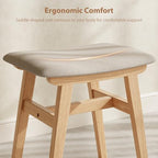 Muwuele Solid Wood Vanity Stool, Compact Makeup Chair with Saddle Cushion, Linen-Covered High Rebound Sponge Seat, Easy Assembly Footstool for Bedroom, Entryway, Home, Natural