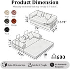 59'' Convertible Compressed Corduroy Folding Cloud Sofa Bed, Modern Pull Out Loveseat Sleeper in a Box, 4 in 1 Floor Mattress Futon Fluffy Couch, No Assembly Needed, Beige, 2 Pillows, Full