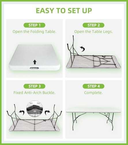 6ft Table Large Folding Table White Folding Table with Portable Carrying Handle 6ft Heavy Plastic Foldable Table for Party, Wedding, Events, Dining, Camping, Picnic Indoor (White, 4 Pcs)