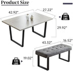 HIPIHOM Dining Table Set with Bench, Grey Table with Grey Right Seat Bench | 42.9 Inch MDF Tabletop with Corner sofa and 43.3 In Bench, Metal Legs for Family Dining Room Furniture, Apartment