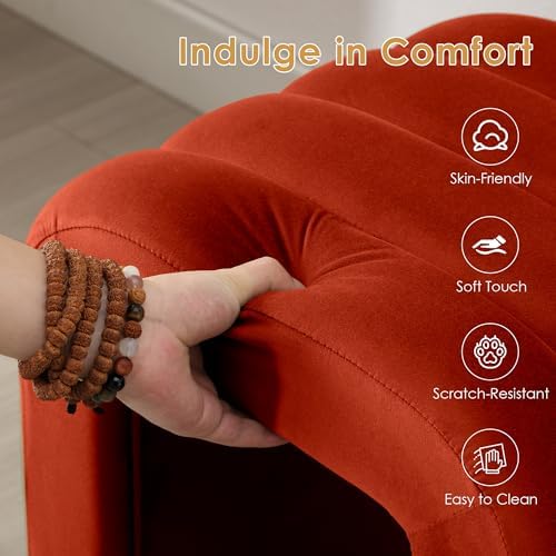 ONEVOG Velvet Pouf Ottoman, Small Ottoman Foot Rest for Couch, 18 Inch Cute Vanity Chairs for Makeup, Living Room Decorative, Sturdy Frame, Upholstered Modern Footrest for Bedroom, Dorm, Rust, 2Pcs