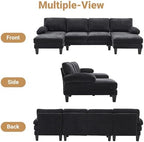 VINGLI 110" Sectional Couches for Living Room,U Shaped Couch with Double Chaise, 4-Seat Sofa Set with Chenille Fabric for Home Furniture,Black
