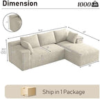 ONEMMLION 96" L-Shaped Cloud Couch Sofa with Chaise, Beige White
