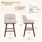 LUE BONA Bar Stools Set of 3, 27.6" Wooden Legs, Fabric in Beige