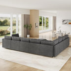 LLappuil 11-Seat Modular Sectional Sofa with Storage, Oversized V-Shaped Corduroy Couch with 10 Throw Pillows, Pet-Friendly Convertible Pit Sofa for Large Living Room, Skin-Friendly, Grey