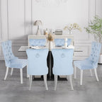 Velvet Dining Chairs Set of 4,Upholstered Dining Room Chairs with Stainless Steel Legs,Modern Luxury Kitchen Accent Chair with Button Tufted High Back,Pull Ring,Nailhead Trim,Light Blue