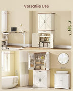 VASAGLE Pantry Cabinet, Freestanding Tall Cupboard with a Drawer | 15.8 x 31.5 x 70.3 Inches, 2 Cabinets, 4 Adjustable Shelves, Rustic White and Honey Brown, LIRY Collection UBBK364W01