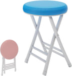 20" Home Folding Stool Collapsible Padded Bar Stool Round Kitchen Stools No Back Portable Breakfast Chairs PU Leather for Kitchen Breakfast Cafe(Blue)