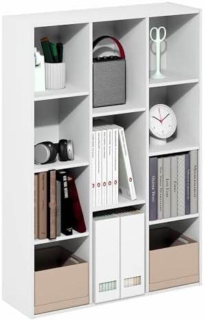 Furinno LUDER Book Shelf, 11-Cube Bookshelf, Reversible Bookcase, 9.4 x 29.1 x 41.7, Easy Assembly, for Living Room, Bedroom, Home Office, White
