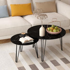 2 Piece Nesting Round Side Tables, Faux Marble Surface Nesting Coffee Table | Stackable Round Nesting Tables, Faux Marble Nesting Side Table Set, Metal Frame Coffee End Tables for Living Room Bedroom