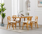 Shunzhi Rattan Dining Chairs Set of 4, Upholstered Farmhouse Dining Room Chairs with Back, Mid Century Modern Kitchen Chairs, Wooden Boho Side Chair for Restaurant, White Sherpa