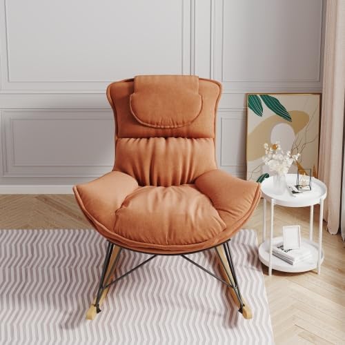Leisure Single Sofa Rocker, Upgraded Breathable Glider with Removable Washable Seat Pad, Accent Chair for Bedroom Living Room & Small Space, Brown