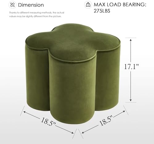 Zesthouse Flower Pouf Ottoman Foot Rest, Velvet Fabric Poofy Ottoman Stool | Large Ottoman Footstool for Couch, Modern Living Room Stool Seat, Cute Square Vanity Stool for Bedroom Dorm Green Footstool