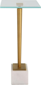 Miri Accent Table | Brass Plated and Tempered Glass Top with White Marble Base (11 in. W x 25 in. H)