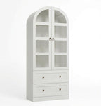 72" Tall Arched Kitchen Pantry Cabinet,Wood Arched Bookshelf with 2 Doors, 2 Drawers, Adjustable Shelves,Versatile Sideboard Buffet for Dining & Living Room,White