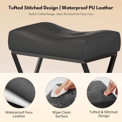 Counter Height Bar Stools Set of 2, Backless 26" Saddle Barstools, Grey | 300lb Weight Capacity, Waterproof PU Leather, Padded Saddle Seat, X-Shaped Metal Legs, Industrial, Home & Commercial Use