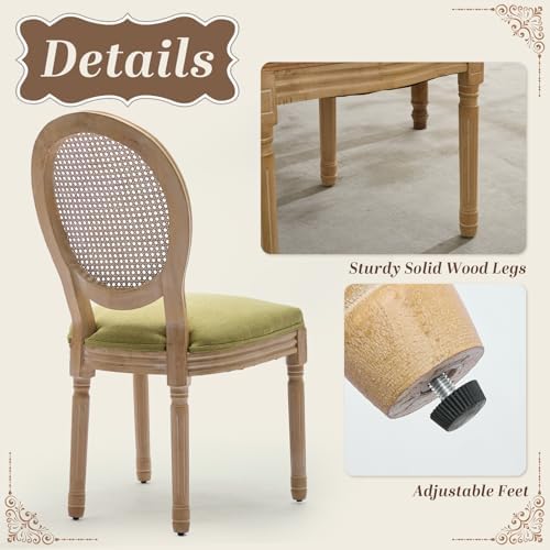 SoarFlash French Dining Chairs Set of 4, Vantage Dining Chair with Round Back, Wood Leg Farmhouse Country Rattan Dining Chair for Kitchen,Bedroom,Green