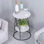 Telephone Table, Round Side Table Marble Sofa Telephone Table Corner Table Coffee Table 2 Tier Snack Table for Living Room Bedroom Balcony，16.9''x24.4''(Color:Black)