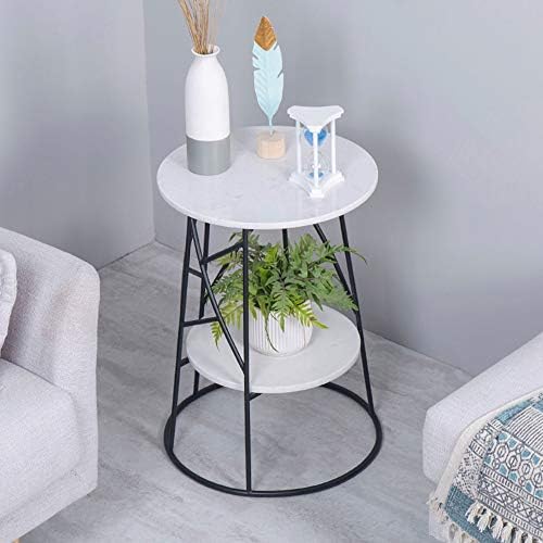 Telephone Table, Round Side Table Marble Sofa Telephone Table Corner Table Coffee Table 2 Tier Snack Table for Living Room Bedroom Balcony，16.9''x24.4''(Color:Black)