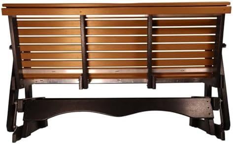 5 FT Cedar Amish-Made Porch Glider – 1000 lb Heavy-Duty Poly Lumber wood Roll Back Glider – USA Crafted HDPE Outdoor Seating Furniture - Stainless Steel Hardware – Smooth, Quiet Glide - CupHolders