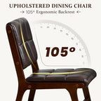 Furniliving Oak Wooden Dining Chairs Set of 2, Mid-Century Modern Leather Upholstered Kitchen Chair, Farmhouse Dining Room Chairs with Wide Seat, Brown