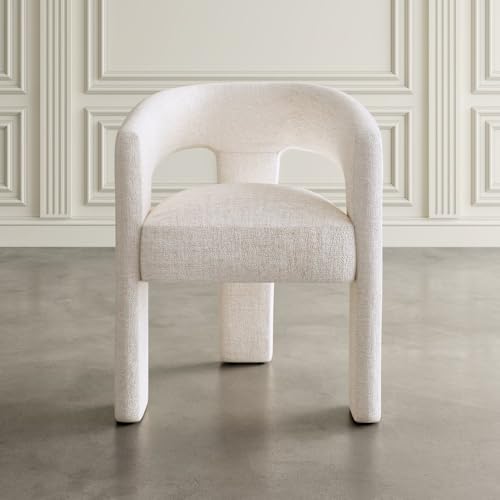 Jofran Gwen Jacquard Upholstered Accent Chair, Modern Luxury Plush Sculptural Armchair for Dining Room or Living Room, Chairs Living Room, Natural, Set of 6
