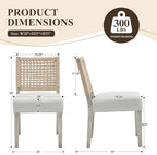 chairus upholstered Dining Chairs Set of 4, Boho Coastal Dining Room Chairs with Natural Woven Rope Back White Gray Washed Wood Leg Modern Farmhouse Wooden Kitchen Side Chairs, Ivory Linen Seat