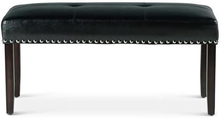Steve Silver Westby Black PU Dining Bench w/Nailhead, Upholstered in Easy-Care Black Polyurethane, 42" L x 17" W x 19" H