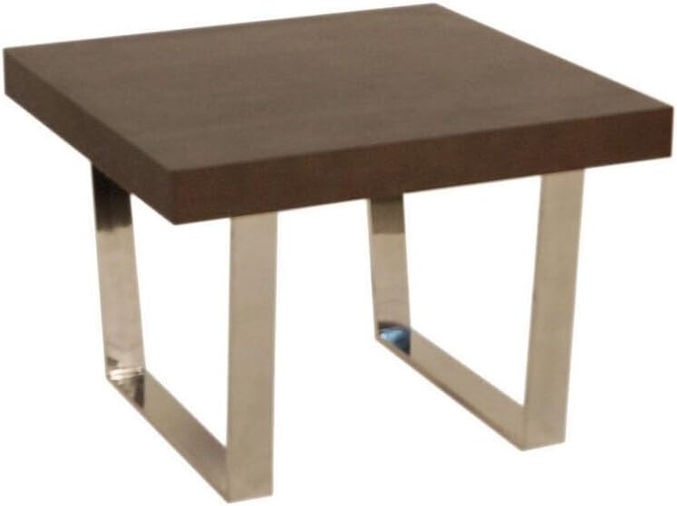 HomeStock Nordic Haven 28 Inch Square Espresso Brown Wood Side End Table with Polished Steel Sled Legs and Modern Contemporary Design