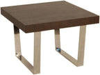 HomeStock Nordic Haven 28 Inch Square Espresso Brown Wood Side End Table with Polished Steel Sled Legs and Modern Contemporary Design