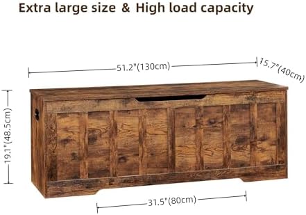VANKILEY 51.2" Storage Chest Extra Large,Wooden Storage Bench,Rustic Brown | Chest with 2 Safety Hinges, 51.2*15.7*19.1inches, Wooden Trunk for Bedroom, Livingroom,Entryway,Easy Assembly.