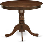 BOWERY HILL Traditional Round Rubberwood Dining Table, 36" W x 36" D x 30" H, Walnut Finish, Pedestal Base, Durable Small Kitchen or Dining Room Table, Space-Saving Antique Design