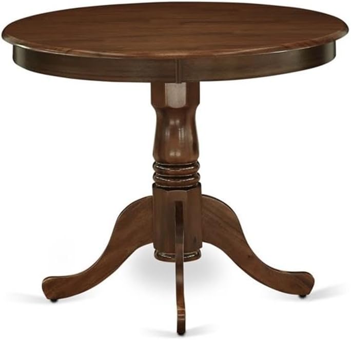 BOWERY HILL Traditional Round Rubberwood Dining Table, 36" W x 36" D x 30" H, Walnut Finish, Pedestal Base, Durable Small Kitchen or Dining Room Table, Space-Saving Antique Design