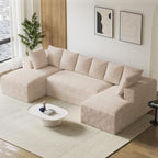 ONEMMLION 131" Oversized Cloud Couch Sofa with Chaise, Beige | Corduroy, U-Shaped Modular Sectional Couch for Living Room, Memory Foam, 19" Comfort-Height Seating, Deep Seat, Wide Armrest