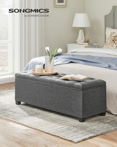 SONGMICS Storage Ottoman Bench, Foot Rest with Legs, Load up to 661.4 lb | End of Bed Bench, Storage Chest, 43.3 x 15.8 x 15.8 Inches, Slate Gray and Ink Black, MELISA Collection ULSF088G01