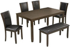 6-Piece Dining Table Set with Bench and Chairs - Solid Wood Kitchen Dining Room Table Set in Farmhouse Rustic Style, Table Set for 6 with 4 Chairs and Bench Seat.(Dark Walnut_Large)