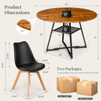 47in Round Dining Table Set for 4, Kitchen Table with Chairs | Circle Table, PU Leather, Metal Cross Base, Storage Shelf, Breakfast Nook, Space-Saving, Apartment, Living Room, Brown Black