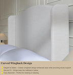 Upholstered Platform Wingback Bed Frame with 54" High Headboard, Solid Walnut Wood Feet, Sturdy Metal & Wood Slats (Chenille, Ivory White-R7902, Queen (U.S. Standard))