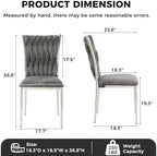 Velvet Dining Chairs Set of 6, Modern Upholstered Kitchen Chairs with Silver Metal Legs, Woven Velvet Fabric and High Back, Dirt Resistance, Easy to Assemble, for Home, Living Room - Dark Grey