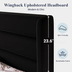 Allewie Full Size Platform Bed Frame with Velvet Upholstered Wingback Headboard, No Box Spring Needed, Under Bed Storage Space, Strong Wooden Slats, Modern Mattress Foundation, Easy Assembly, Black