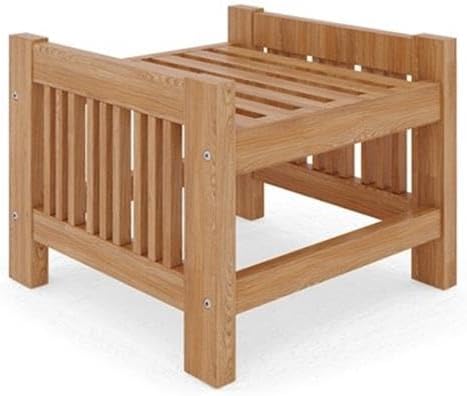 Pemberly Row Modern Teak Outdoor Ottoman, 18 x 18 x 12 in, Canvas Cushions, Beige, Premium Teak Slats, Hand-Sanded Finish, Weather-Resistant Patio Furniture for Small Outdoor Spaces