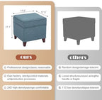 Adeco 17" Square Ottoman with Storage, Small Blue Storage Ottoman Foot Rest with Hinged Lid & Solid Wood Legs, Linen Fabric Foot Stool for Living Room & Bedroom, Seasonal Home Refresh & Gifting