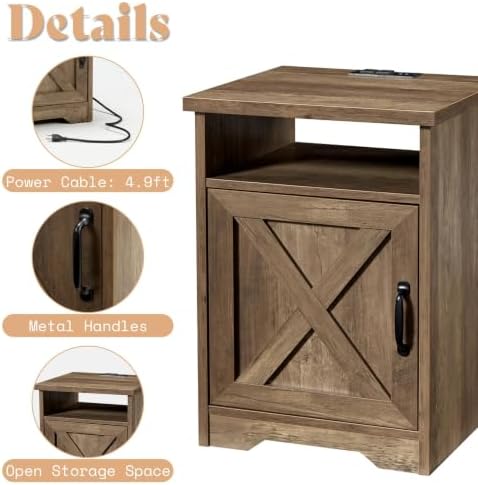 AMERLIFE Farmhouse 5 Piece Living Room Table Set, 59" TV Stand, Barnwood | TV Console for Living Room with 23" Electric Fireplace, 40" Coffee Table and 2 End Tables with Charging Station and USB Ports