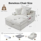 Oversized Chaise Lounge Chair Indoor, Upholstered Sleeper Sofa Bed | Couch with Cup Holders & 2 Pillows, Deep Seat Corduroy Cloud Sofa for Living Room, No Assembly Reading Chair, White