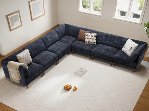 Cloud Sectional Couches for Living Room,Modular Sectional Sofa,Blue | V-Shaped Extra Deep 7 Seater,Mid Century Modern Oversized Sectional Couches with Solid Wood Leg,Large Sofa for Big Space