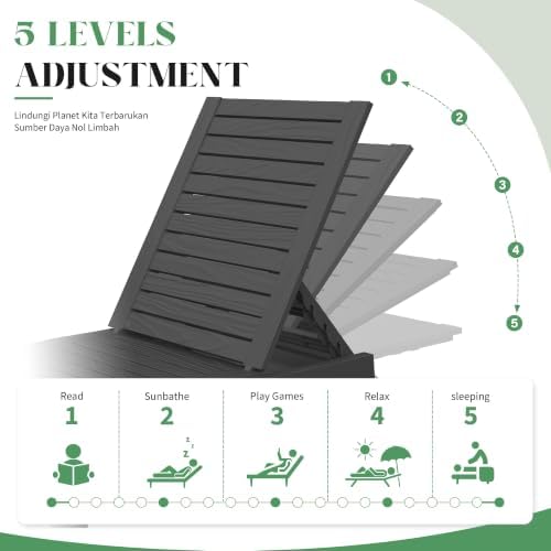NUNU LAB Outdoor Chaise Lounge Chairs Set (Black, 2pcs) | 5-Positions Adjustable, HDPE Resin, All-Weather, Ideal for Patio, Garden, Poolside, Beach. Sunbathing Recliner, Tanning Chair